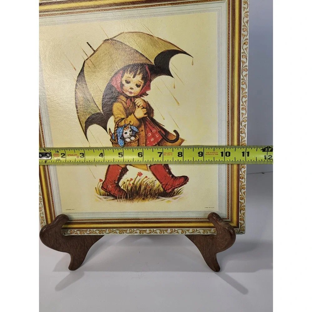 Vintage 1970s STAPCO NY N Clark Girl with Umbrella & Kitten 12